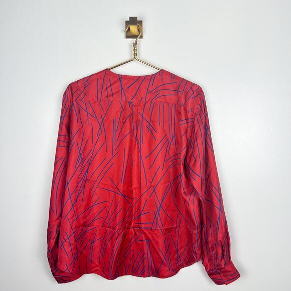 See by Chloé Red Silk Blouse Peter Pan Collar Button Down Long Sleeve US 6 - Picture 3 of 7